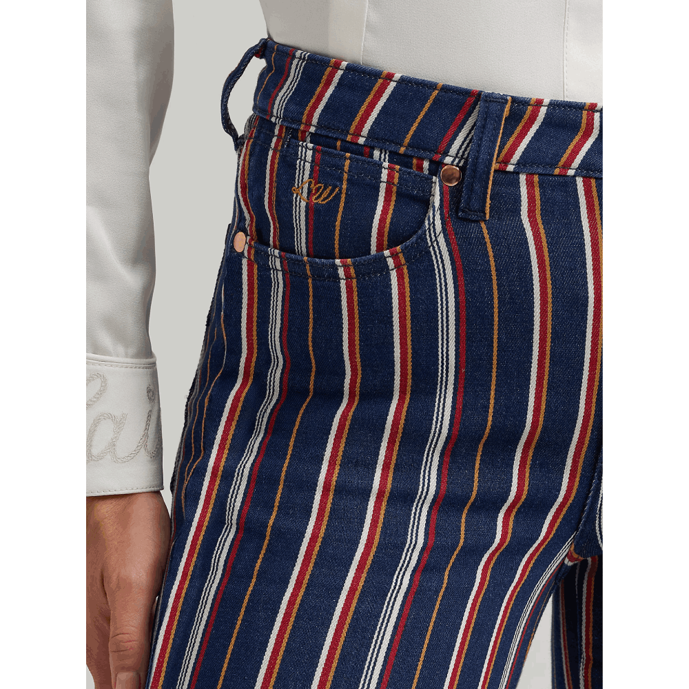 Wrangler Womens Lainey Wilson Striped Flare Jeans Yarn Dye Blue