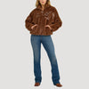 Wrangler Womens Logo Fuzzy Zip Jacket Teddy Brown - 112368043