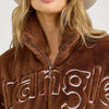 Wrangler Womens Logo Fuzzy Zip Jacket Teddy Brown - 112368043