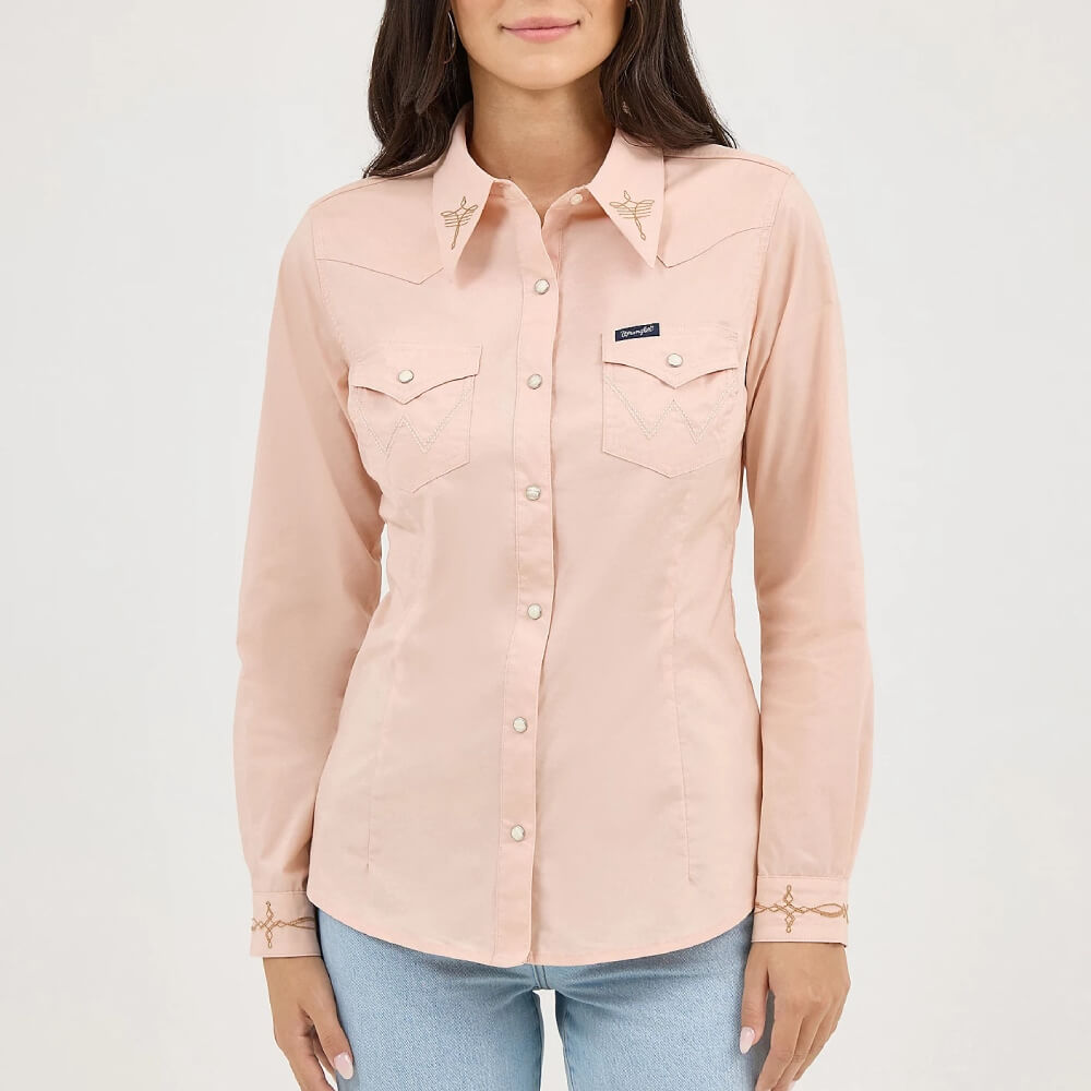 Wrangler Womens Embroidered Collar Slim Western Shirt