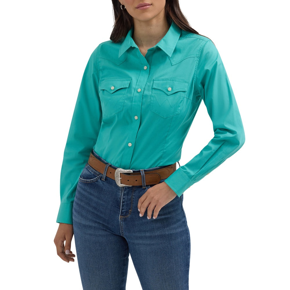 Wrangler Womens Long Sleeve Blue Shirt - 112358060
