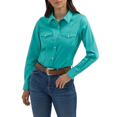 Wrangler Womens Long Sleeve Blue Shirt - 112358060