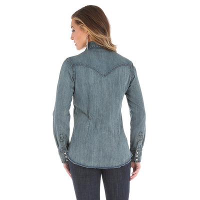 Wrangler Womens Long Sleeve Denim Snap Shirt - LW3039D