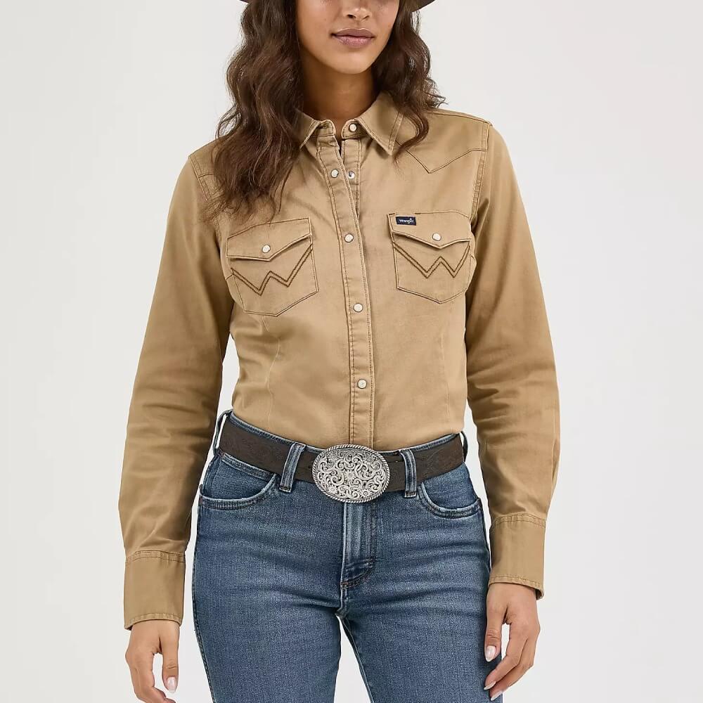 Wrangler Womens Long Sleeve Front And Back Yokes Western Snap Shirt Rawhide - LW1031T