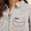 Wrangler Womens Long Sleeve W Pocket Stitching Western Pearl Snap Shirt Grey Denim - LW3961D