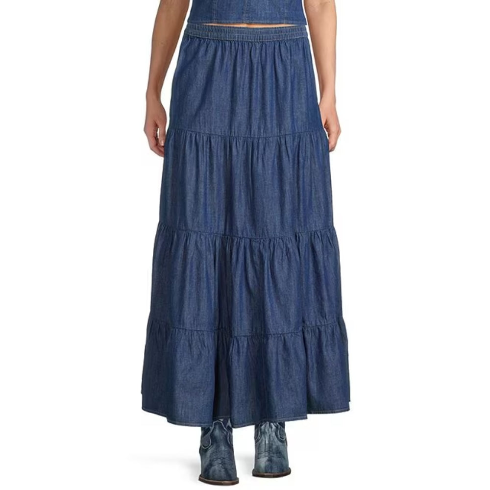Wrangler Womens Long Tiered Denim Skirt