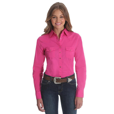 Wrangler Womens Pink Long Sleeve Solid Shirt