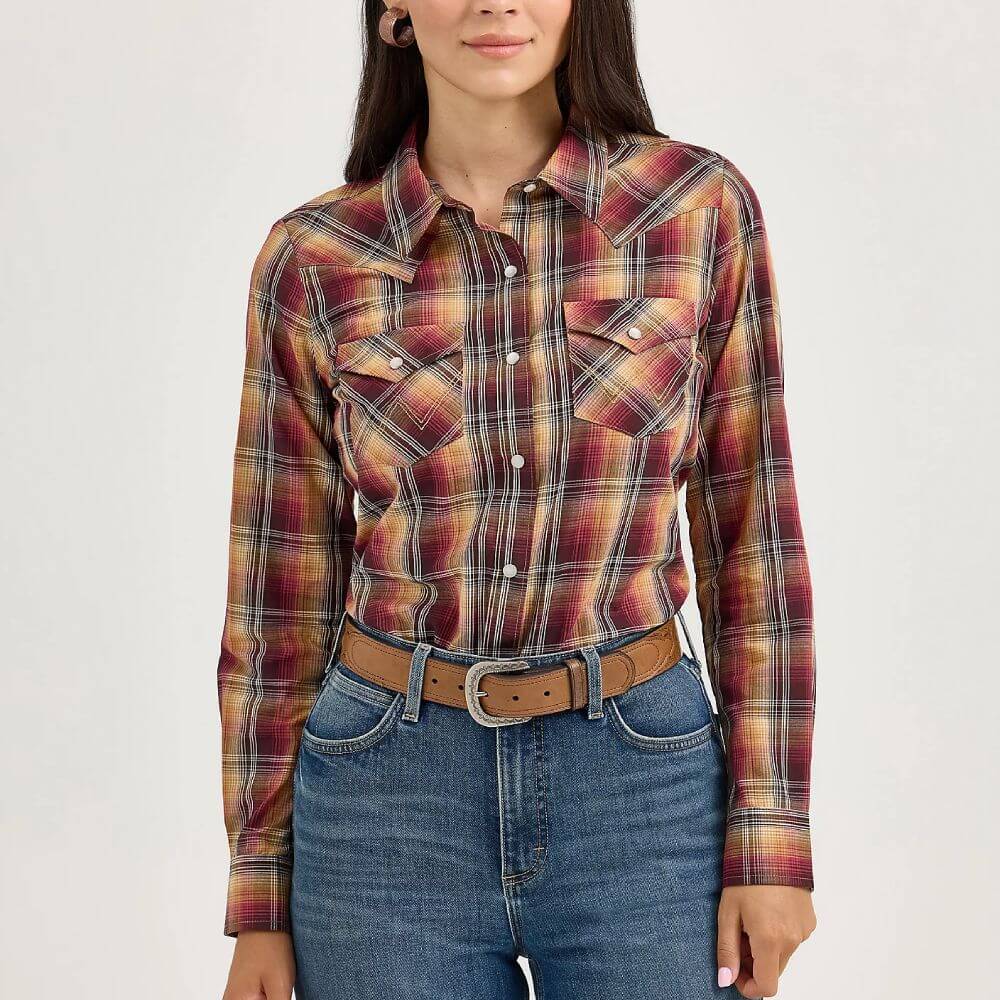 Wrangler Womens Plaid Western Snap Shirt