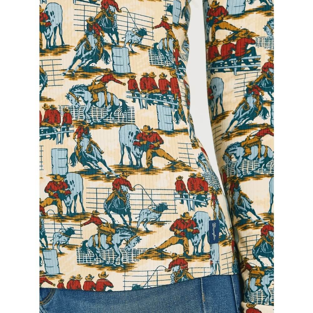 Wrangler Womens Print Mock Neck Blouse Blue