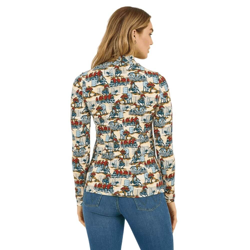 Wrangler Womens Print Mock Neck Blouse Blue