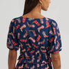 Wrangler Womens Puff Sleeve V-Neck Blouse Blue - 112379488