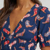 Wrangler Womens Puff Sleeve V-Neck Blouse Blue - 112379488