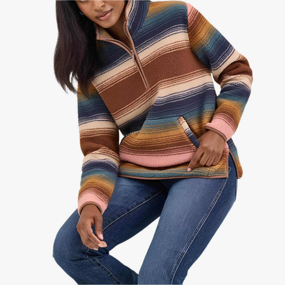 Wrangler Womens Retro Quarter-Zip Pullover Sunset Stripe