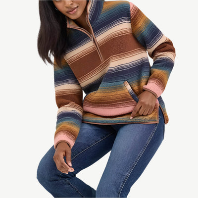 Wrangler Womens Retro Quarter-Zip Pullover Sunset Stripe