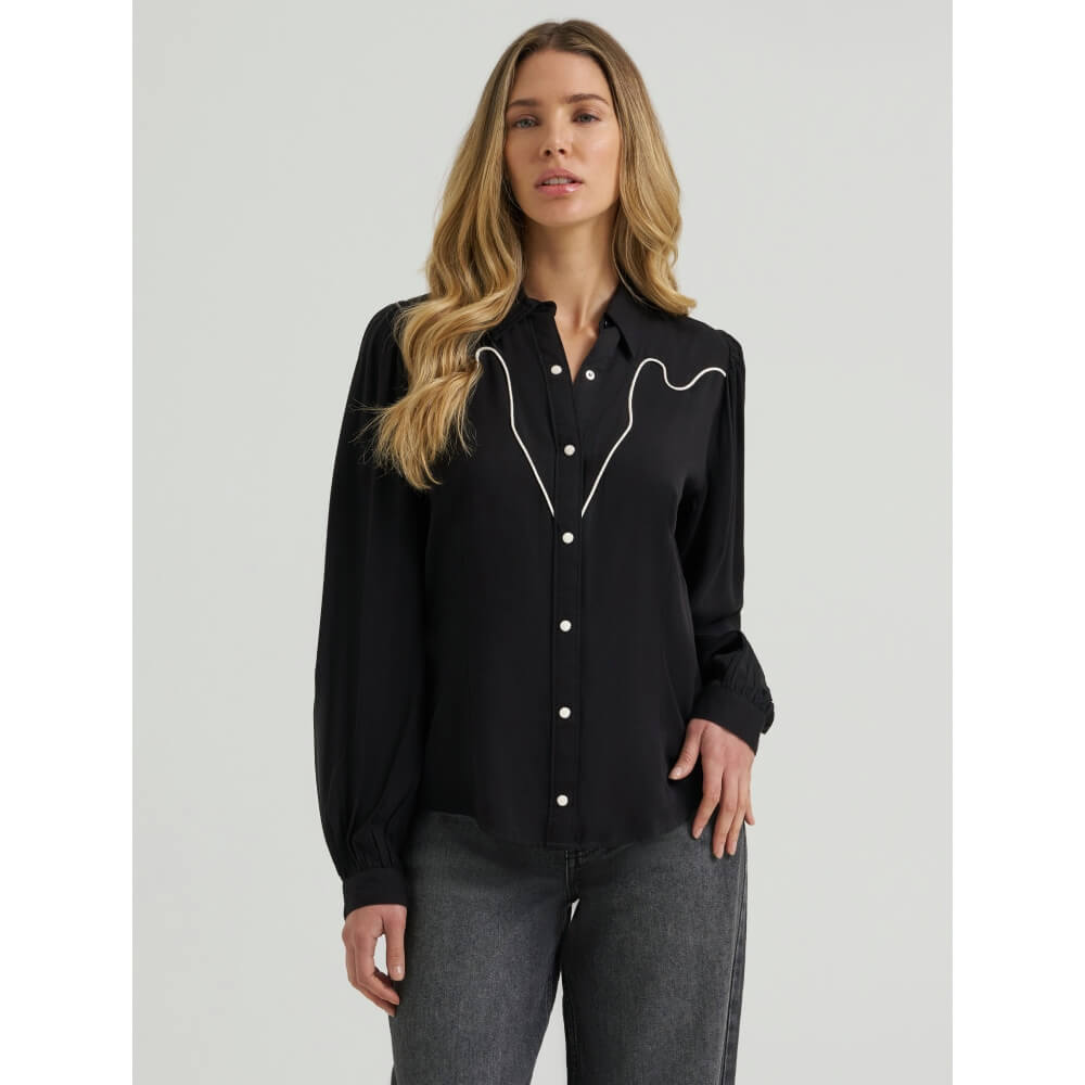 Wrangler Womens Punchy Western Blouse Black - 112385449