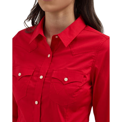 Wrangler Womens Red Long Sleeve Shirt - 112358017