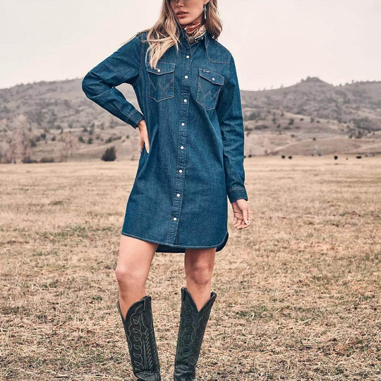 western denim dress Wrangler Women's Shirt S pearl snaps lightweight clothing Color:Nude Rose Gold Dickies Loose Fit Black
