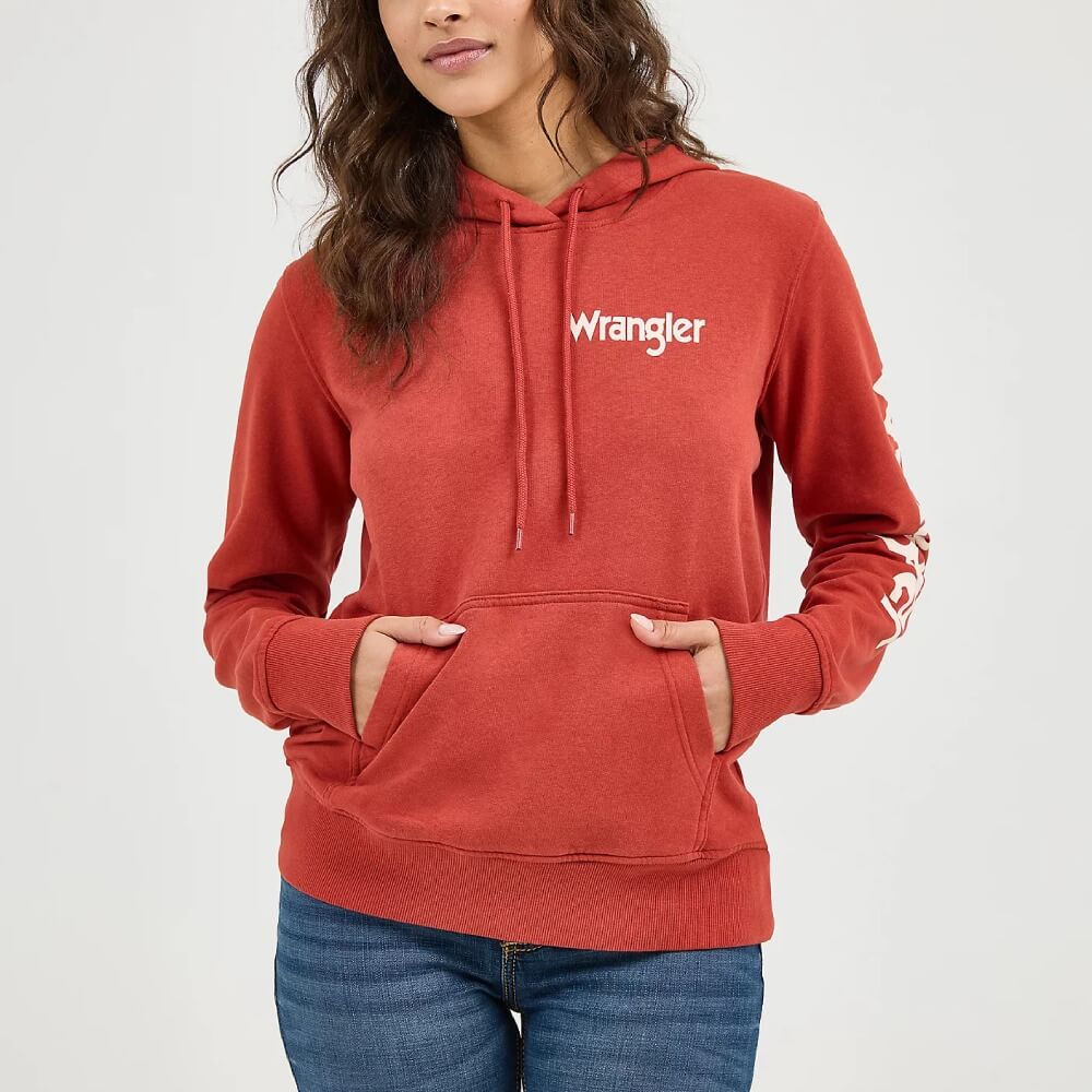 Wrangler Womens Retro® Logo Arm Pullover Hoodie Rust (orange) - 112317302