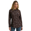 Wrangler Womens Retro Western Snap Shirt Brown - 112385310