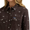 Wrangler Womens Retro Western Snap Shirt Brown - 112385310