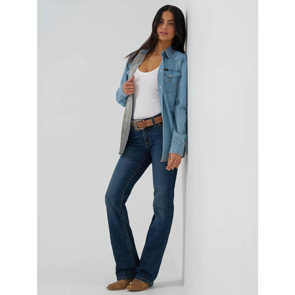 Wrangler Womens Ultimate Riding Willow Bootcut Jeans Lovette Blue Dark - WRW60LE