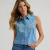 Wrangler Womens Saddle Embroidered Shirt Light Denim - 112379487