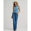 Wrangler Womens Saddle Embroidered Shirt Light Denim - 112379487