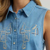 Wrangler Womens Saddle Embroidered Shirt Light Denim - 112379487