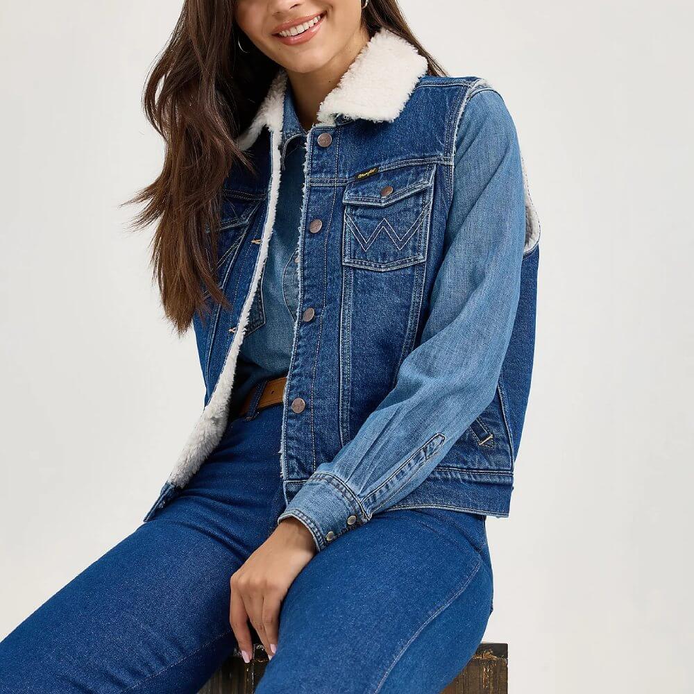 Wrangler Womens Sherpa Lined Denim Vest