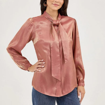 Wrangler Womens Shimmer Tie Neck Blouse