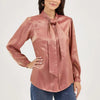 Wrangler Womens Shimmer Tie Neck Blouse Rose Gold - 112371712