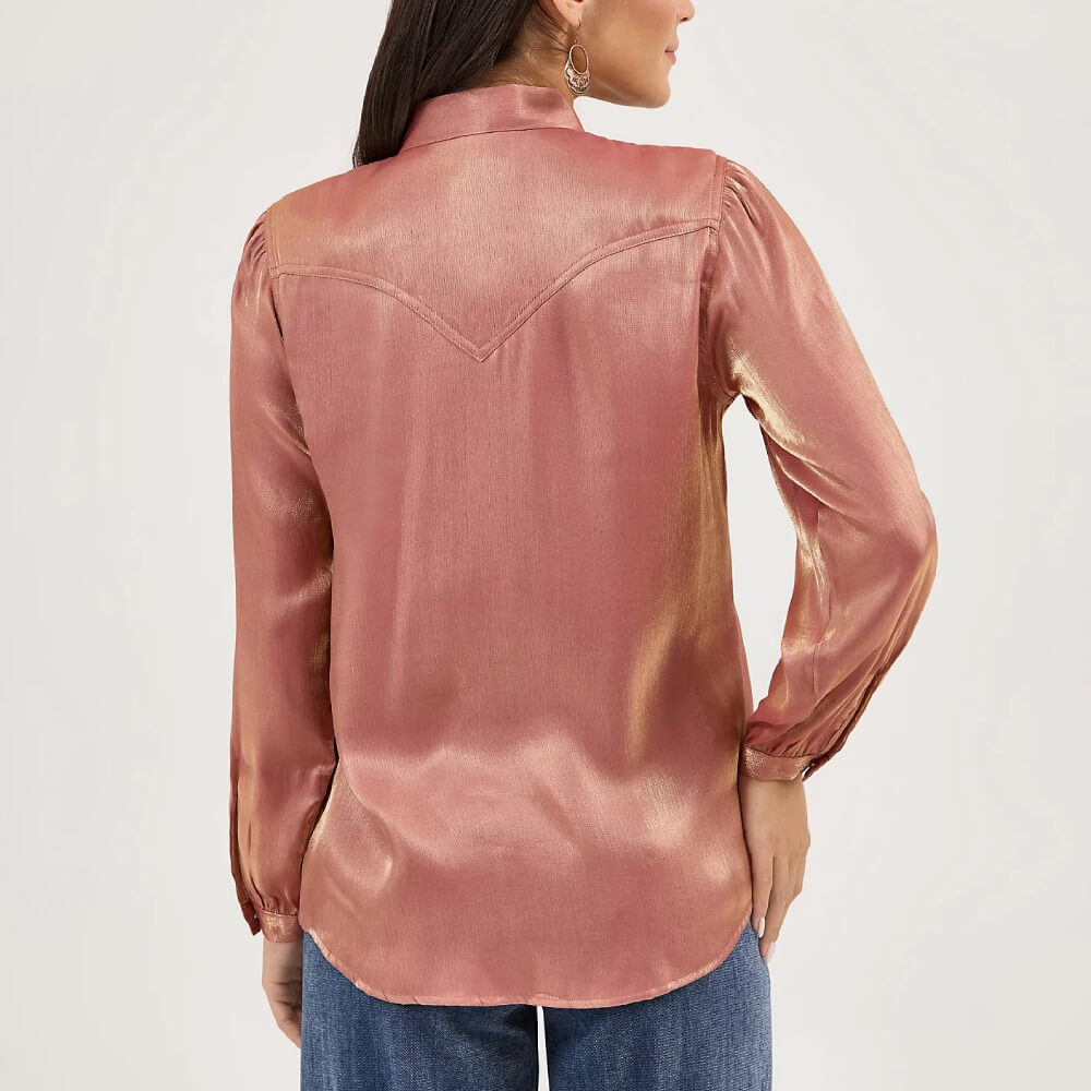 Wrangler Womens Shimmer Tie Neck Blouse Rose Gold - 112371712