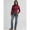 Wrangler Womens Sierra Western Slim Button Shirt Windsor Wine Burgundy - 112358014