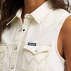 Wrangler Womens Sleeveless Denim Snap Shirt Off White - 112379493