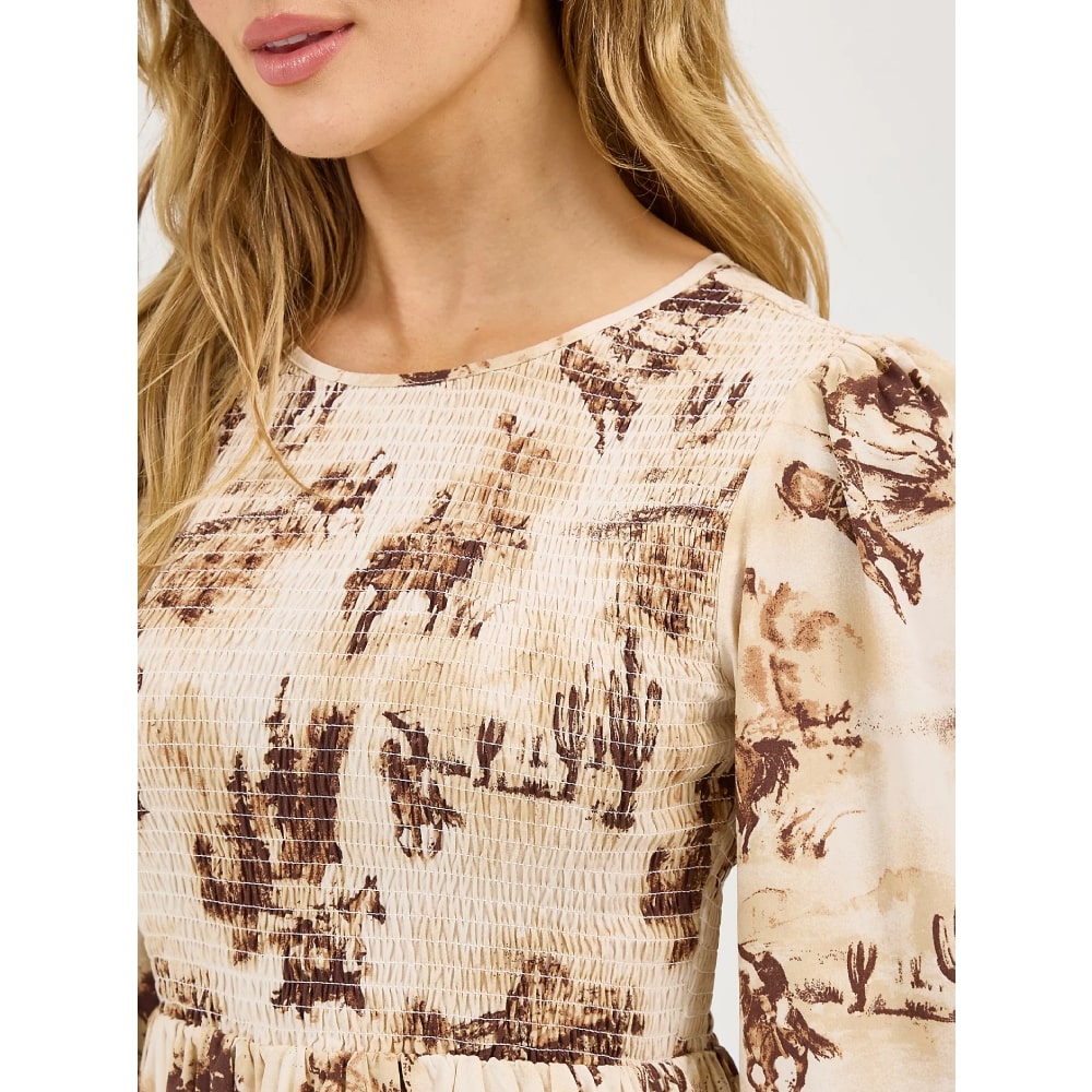 Wrangler Womens Smocked Bodice A-Line Dress Cream