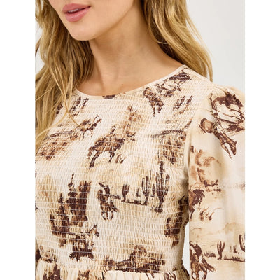 Wrangler Womens Smocked Bodice A-Line Dress Cream