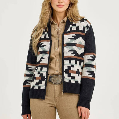 Wrangler Womens Southwestern Full Zip Cardigan Sweater