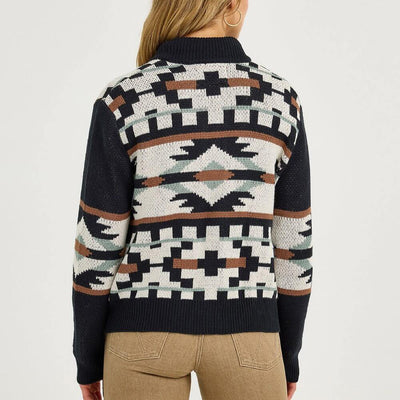 Wrangler Womens Southwestern Full Zip Cardigan Sweater Black/White - 112367596