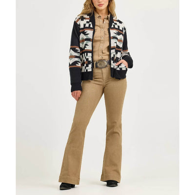 Wrangler Womens Southwestern Full Zip Cardigan Sweater Black/White - 112367596