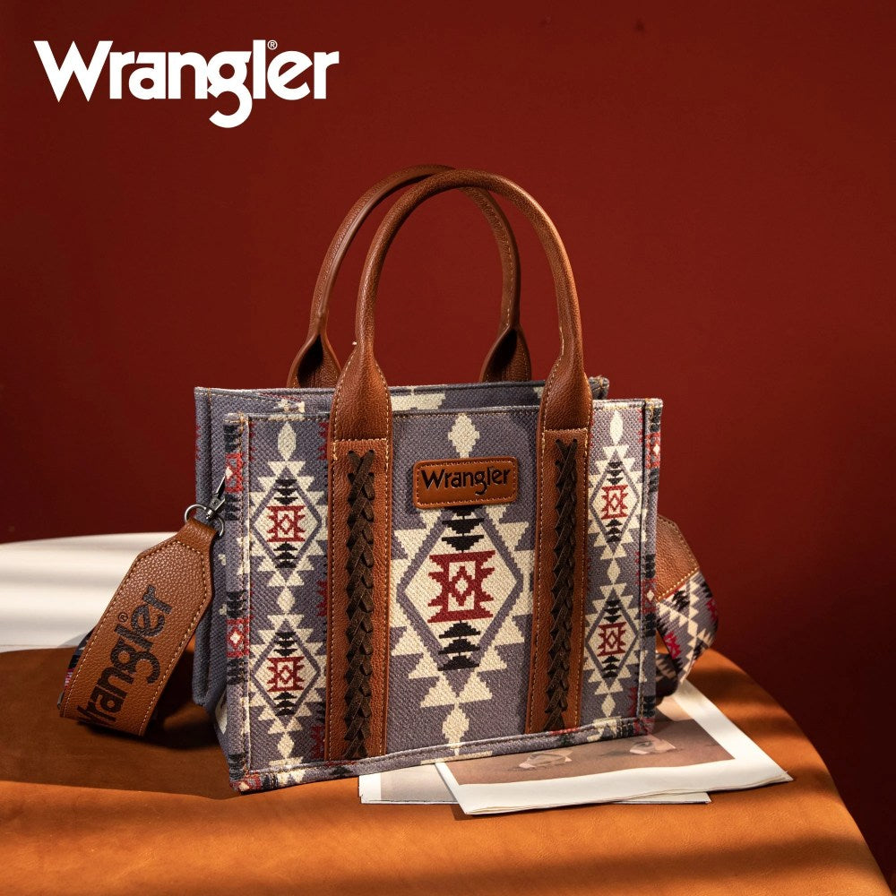 Wrangler Womens Southwestern Print Small Canvas Crossbody Tote Bag