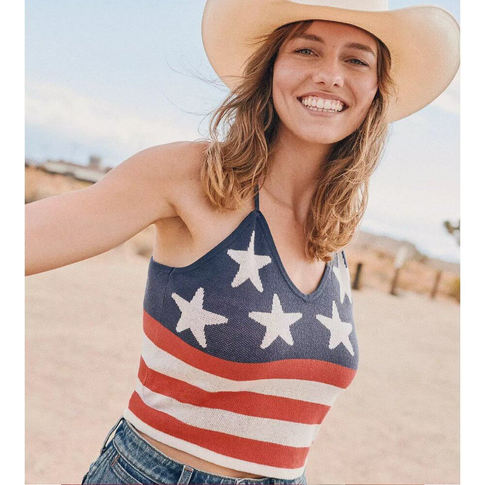 Wrangler Womens Stars and Stripes Crochet Tank Top Blue - 112379502
