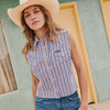 Wrangler Womens Striped Sleeveless Snap Shirt Blue Stripe - 112379486