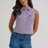 Wrangler Womens Striped Sleeveless Snap Shirt Blue Stripe - 112379486