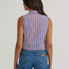 Wrangler Womens Striped Sleeveless Snap Shirt Blue Stripe - 112379486