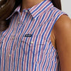 Wrangler Womens Striped Sleeveless Snap Shirt Blue Stripe - 112379486