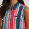 Wrangler Womens Striped Sleeveless Snap Shirt Pink - 112379504