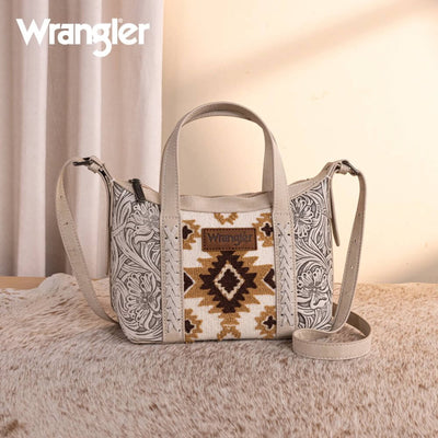 Wrangler Womens Tooled Aztec Pattern Print Tote/Crossbody Beige - WG226-8605BG