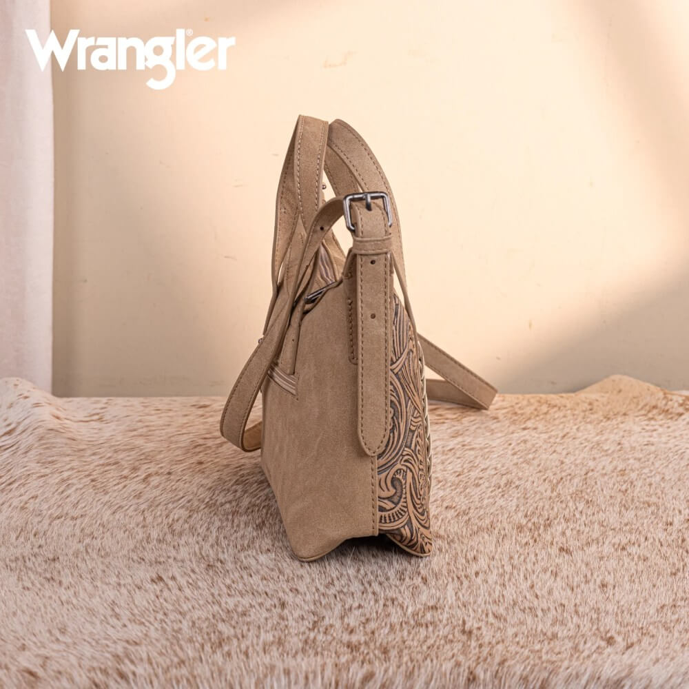 Wrangler Womens Tooled Aztec Pattern Print Tote/Crossbody Tan - WG226-8605TN