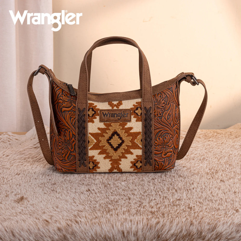Wrangler Womens Tooled Aztec Pattern Print Tote/Crossbody Brown - WG226-8605BR