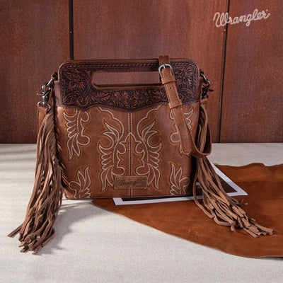 Wrangler Womens Top Handle Embroidered Fringe Tote/Crossbody